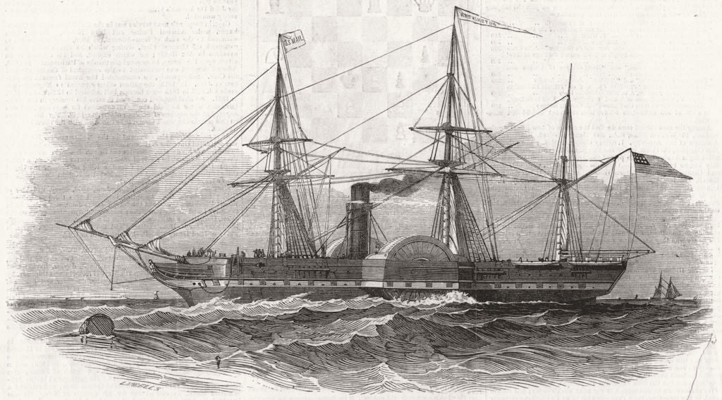 USA. The United States steam-ship Washington 1847 old antique print picture